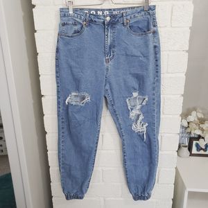 Song 5 Pocket Jogger Jeans Juniors Size 11/30 Blue Denim Distressed Stretch